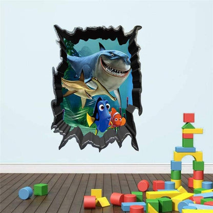 CSCH Wall Stickers Shark Dory Nemo 3D Broken Hole Wall Stickers  Ncs1438