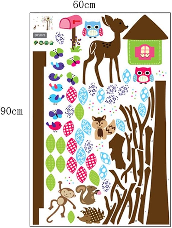 Cartoon Animals Wall Stickers Butterflies Trees Flowers Removable Wall Decals Home Decor PVC Art Mural Baby Boys Girls Kids Bedroom Kitchen Room Decoration Wall Sticker  size 60x90  df5078
