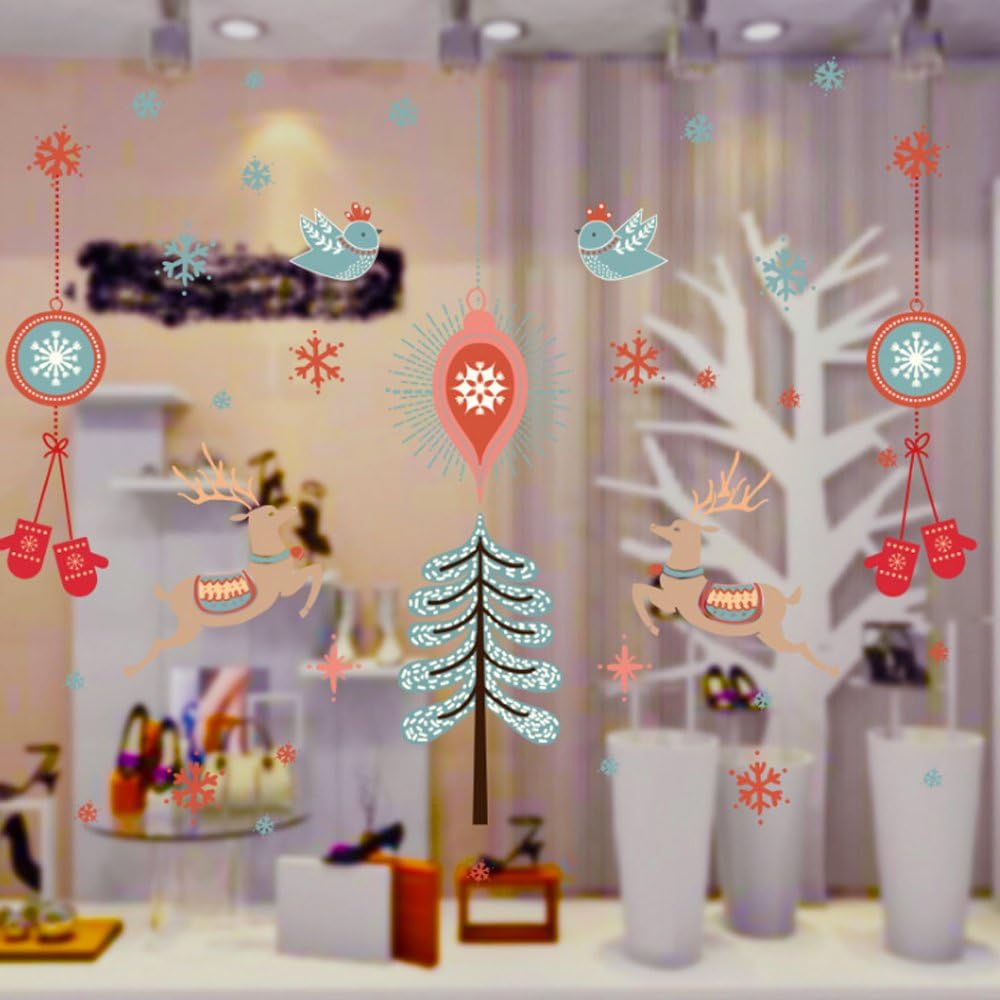 Merry Christmas Bird Deer Wall Sticker Home Decal Removable PVC Murals Wallpaper Girls Boys Kids Baby Nursery Bedroom Living Room Bathroom Kitchen Window Playroom Decor
