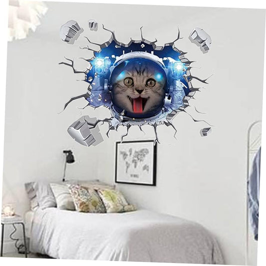 Cracked Wall Stickers Cracked Wall Decal cat Wall Stickers cracke cat Wall Decor Space 3D Decorate 3D Wallpaper Xl8320