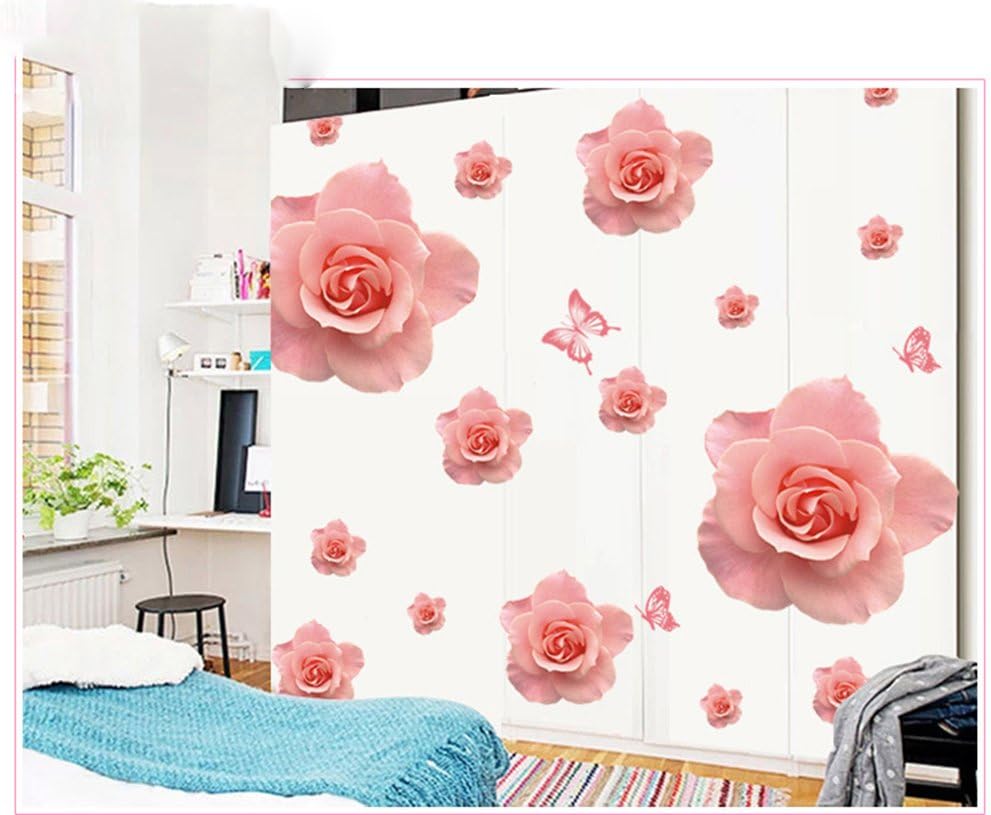 Lifeupmall Wall Decal Pink Rose Lily Daisy Magnolia Flower Romantic Vinyl Sticke Ay889