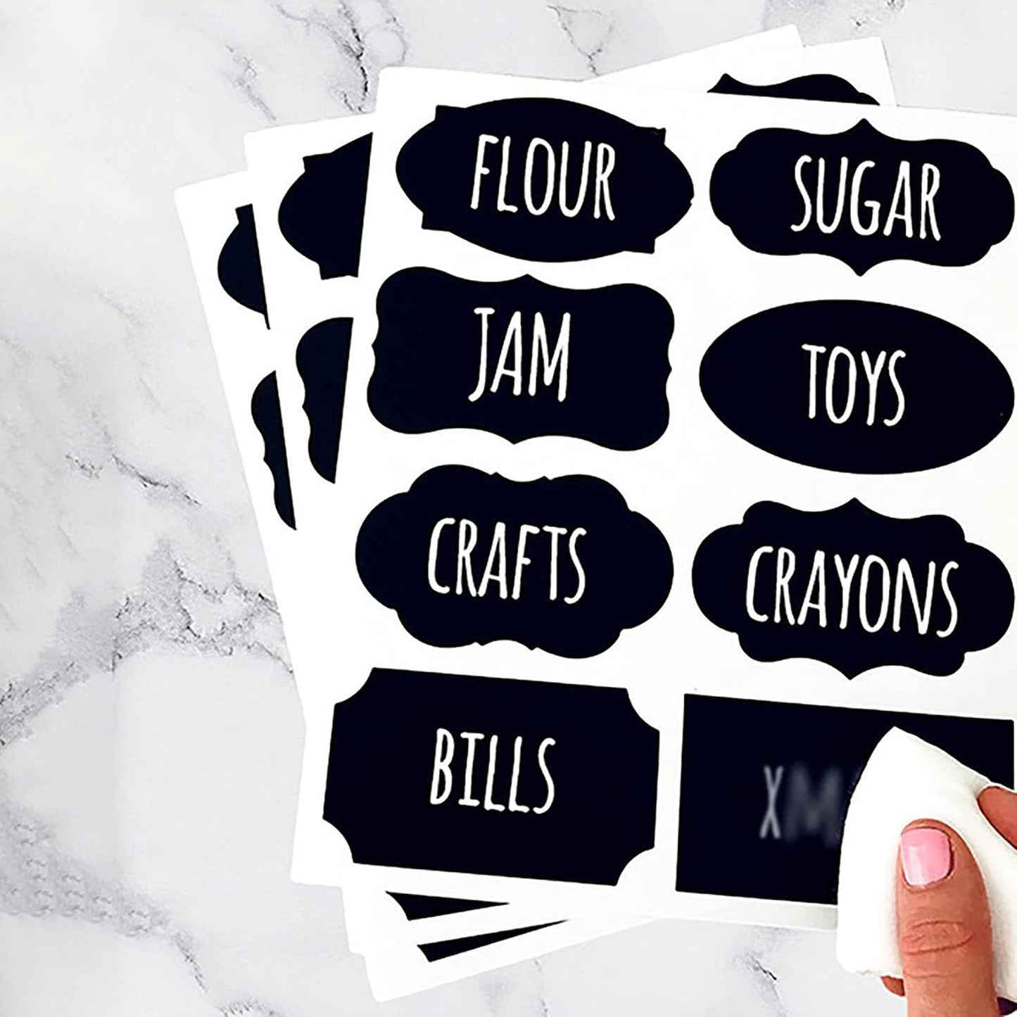 Self-Adhesive Labels, Black, Blackboard Stickers, Waterproof Labels Self-Adhesive with Erasable Chalk Marker, Labelling Stickers for Jars,  for Kitchen Spice Jars, Jams etc.