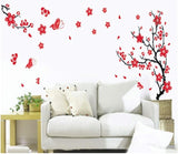 AGA Stylish Adhesive Rooms Walls Vinyl DIY Stickers/Murals/Decals/Tattoos/Transfers with Red Japanese Cherry Blossoms Tree/Branch and Butterflies Designs size 50x70