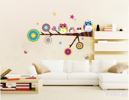 Decals Design 'Lovely Star Owl Family' Wall Sticker (PVC Vinyl, 25 cm x 70 cm), Multicolour
