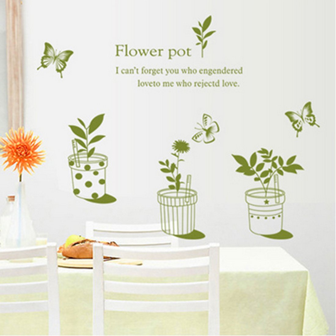 Ay7148 fashionbeautybuy Baby Boy's Wall Sticker English Letters Flower Pots Butterflies Paper Home Decal One Size Multi