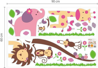 Walplus Wall Stickers Nursery "Huge Elephant Animal Lion Giraffe Monkey" Mural Vinyl Home Decoration DIY Décor Wallpaper Children Kids Room Gift, Multi-Colour