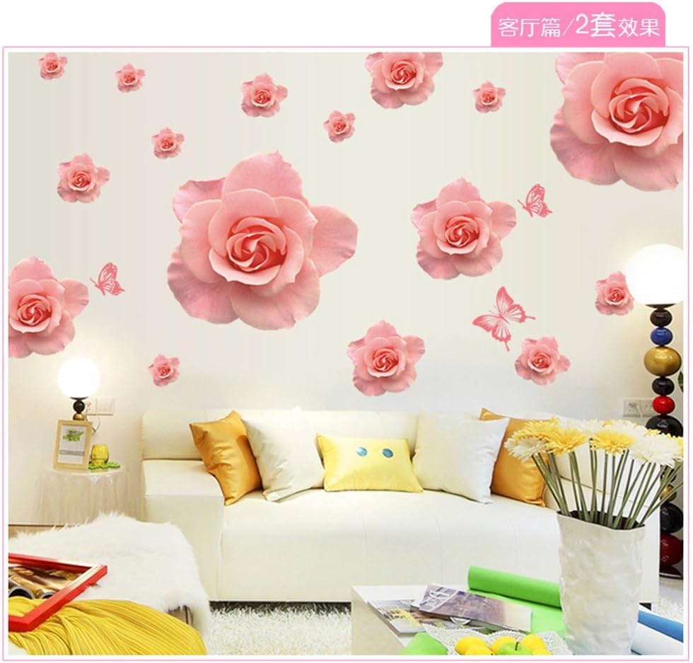 Lifeupmall Wall Decal Pink Rose Lily Daisy Magnolia Flower Romantic Vinyl Sticke Ay889