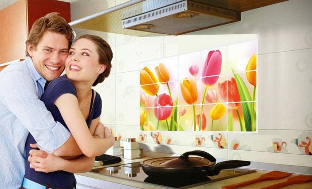 COMVIP Kitchen Oil Proof Heat-resistant Waterproof Tile Sticker Decals Flower