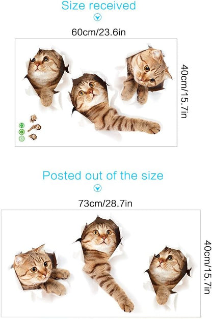 XH6215 3D Stickers Animals Large Cat Stickers Wall Cute Cat Wallpaper Art Decoration for Bedroom, Nursery, Toilet, Kitchen, Living Room, Boys and Girls