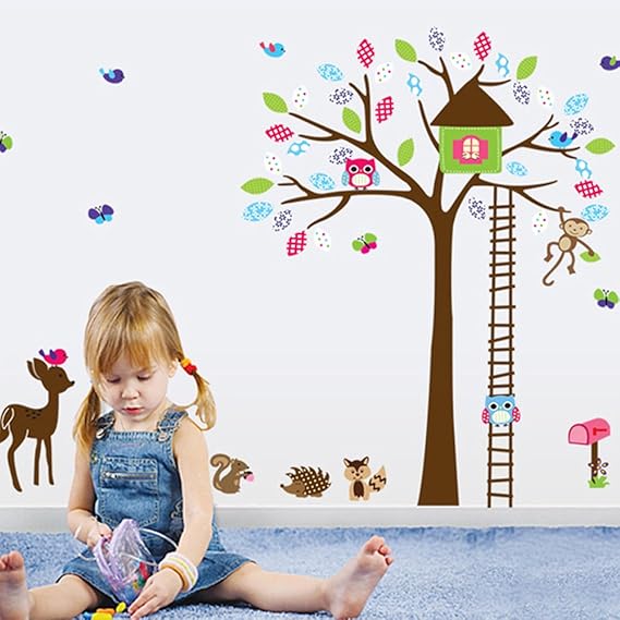 Cartoon Animals Wall Stickers Butterflies Trees Flowers Removable Wall Decals Home Decor PVC Art Mural Baby Boys Girls Kids Bedroom Kitchen Room Decoration Wall Sticker  size 60x90  df5078