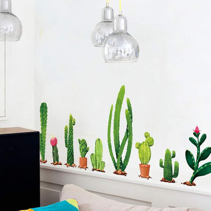 Xh9312 Green Cactus Potted Plant Wall Decal, Nature Tropical Leaf Wall Sticker for Kids, DILIBRA Removable DIY Art Murals Wall Decor for Bedroom Living Room Nursery Bathroom Home Decoration