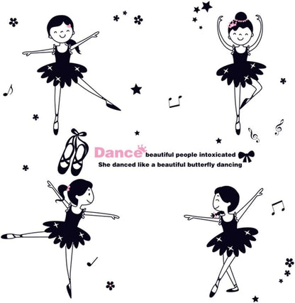 Xh1002 Dance Ballet Girls Kindergarten Classroom Cartoon Characters Children's Room Bedroom Wall Stickers, pvc white film material, big