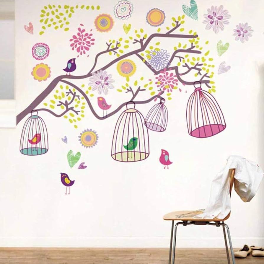 Colorful Bird Cage AY993 - Stiker Dinding / Wall Sticker di Tedy Febriyoga | Tokopedia