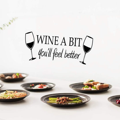 Wine a Bit You'll Feel Better Quote Letter Wall Sticker Vinyl Wall Decals Home Arts Removable Kitchen Dining Room Wall Decal Vinyl Home Décor （Black...