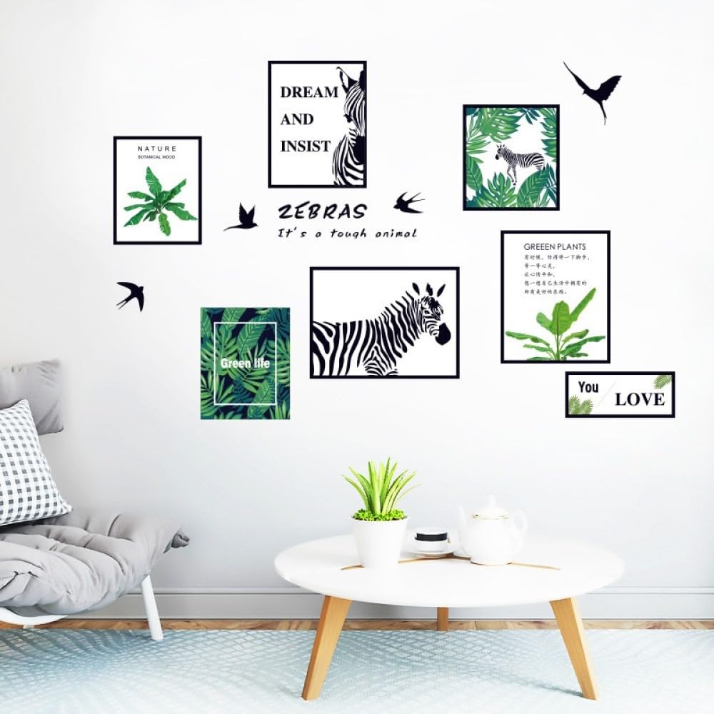 HEUREKA Green Plant with Zebra Design Peel and Stick Self Adhesive Wall Sticker (60 CM X 90 CM)