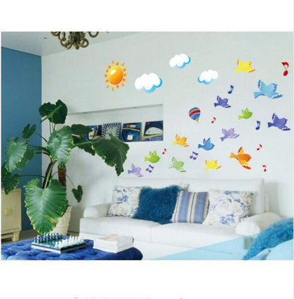 Sky Birds Sun Balloon Cloud Cartoon Wall Sticker For Bedroom Kid Sroom Kindergarten Room Decoration Poster Ay7265 50Cm*70Cm
