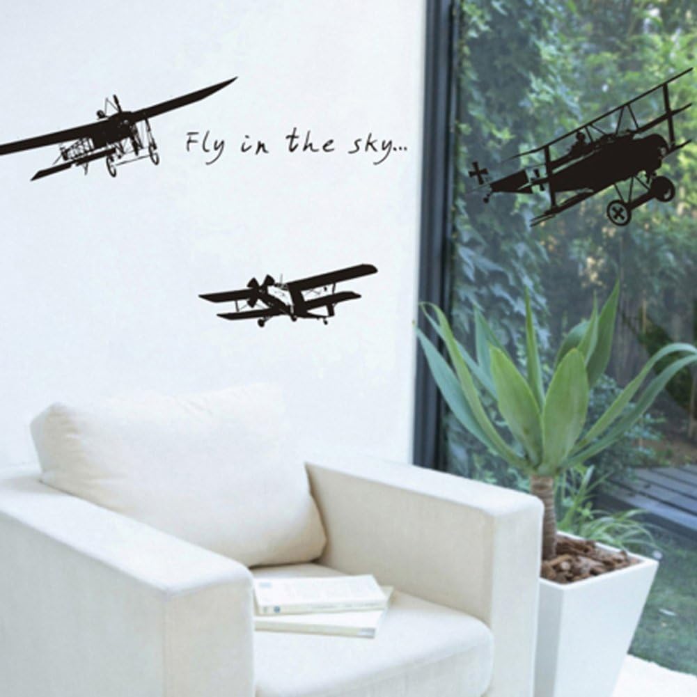 Wall Park Black Retro Aeroplane Removable Wall Stickers Ay6034