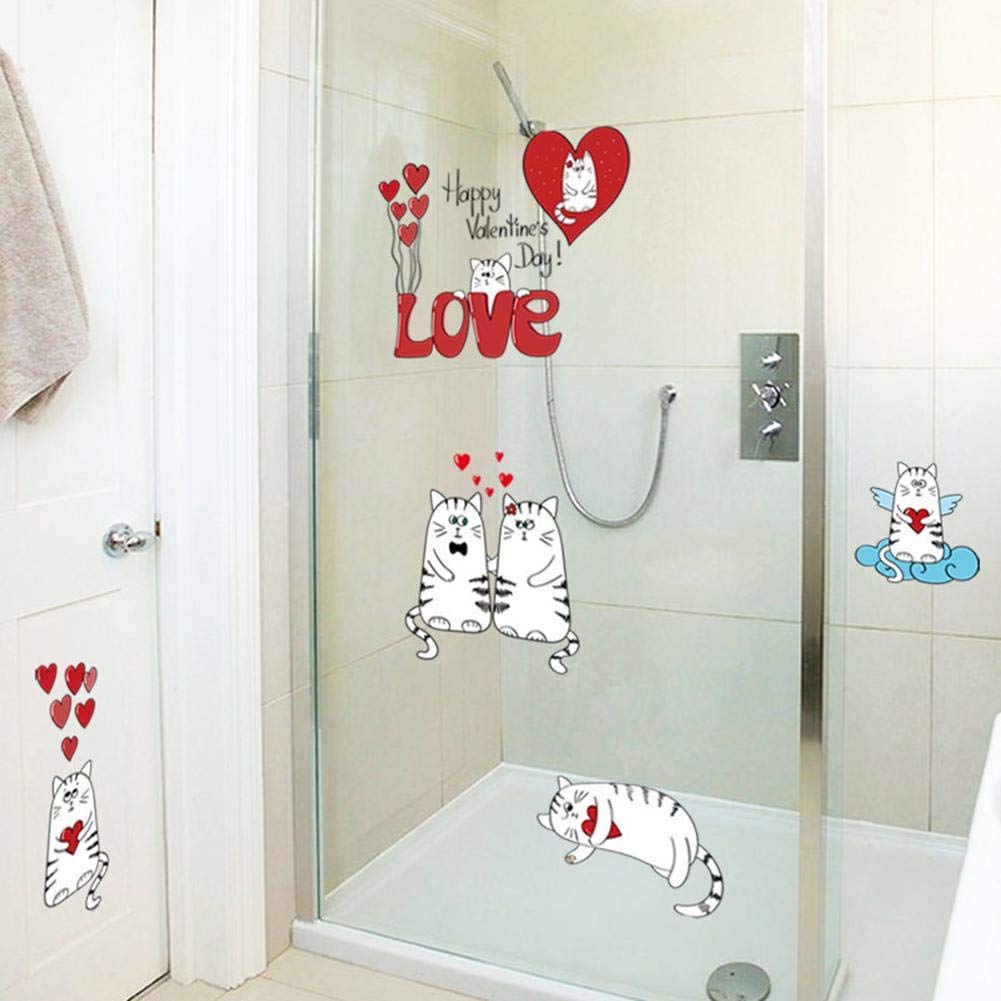 Cute Cartoon Cat Wall Stickers Cupboard Room Glass Windows Decals SK5002
