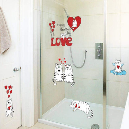 Cute Cartoon Cat Wall Stickers Cupboard Room Glass Windows Decals SK5002