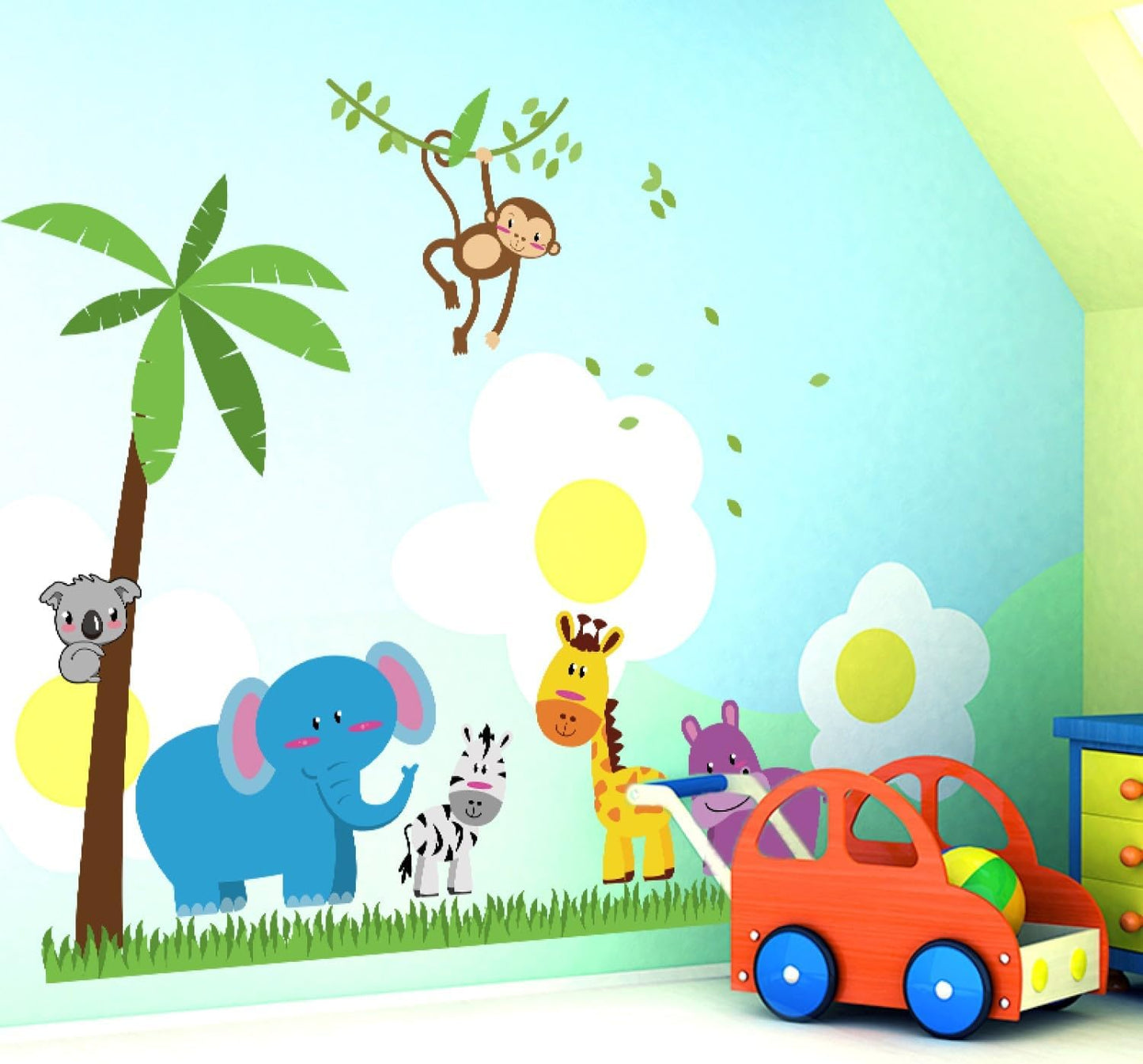 Elephants And Monkey Self  Wall Sticker SK9039