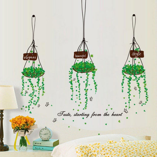 BEST OF BEST Elegant Green Plants Basket Wall Sticker Xh5176