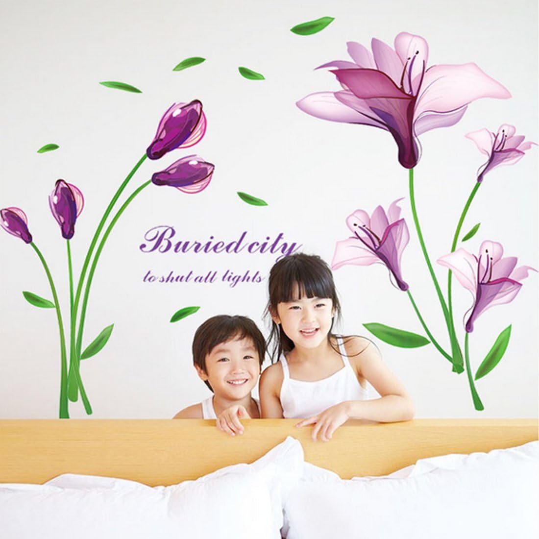 Purple Flowers Fantasy Vinyl Wall Decal PVC Home StickerDLX6012