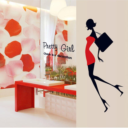 Wall Sticker Pretty Girl Miniskirt Heels Shoulder Bag Ay7080