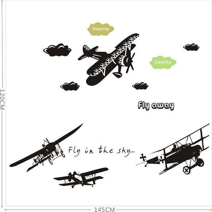 Wall Park Black Retro Aeroplane Removable Wall Stickers Ay6034
