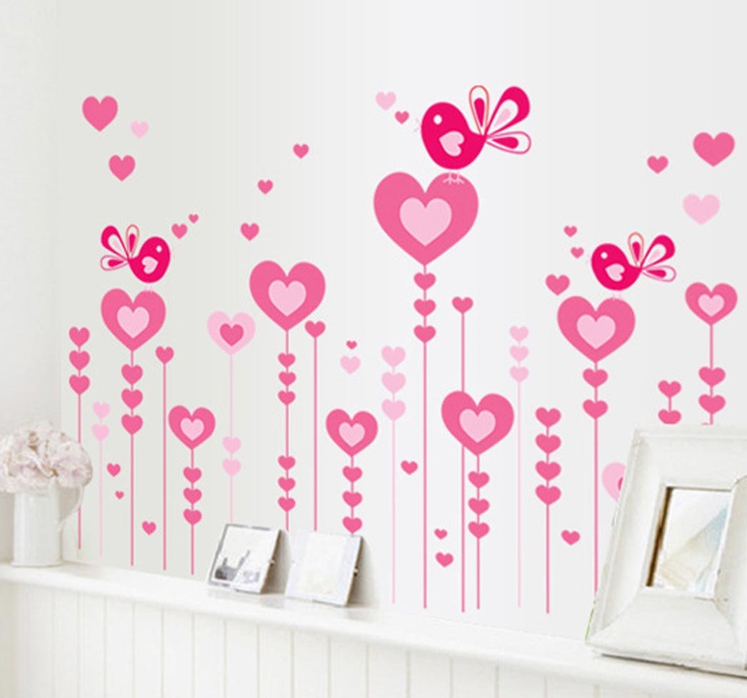 Love Pink Bird Wall Stickers AY9116 Aesthetic Children's Bedroom Wall Stickers