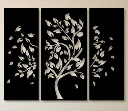 Set of 3 Panels Tree of Knowledge and Wisdom Interior Design Wall sticker
