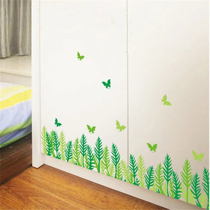 Green leaves and butterflies wall decals for beautiful wall and staircase decoration