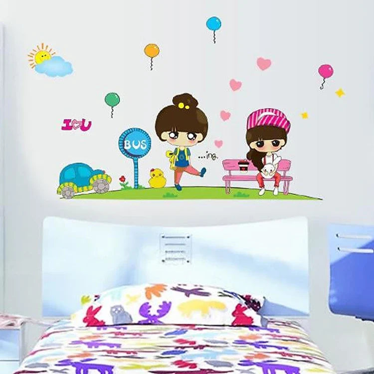 Romantic student love wall decal while waiting for the bus AY7193