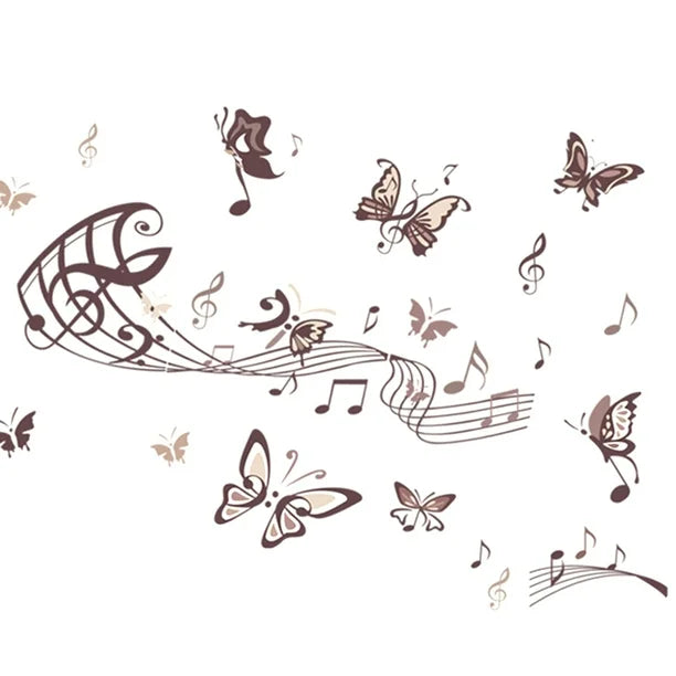 Musical Butterfly Wall Sticker Black Music Notes Wall Paper PV Home Wall Art Decor Self