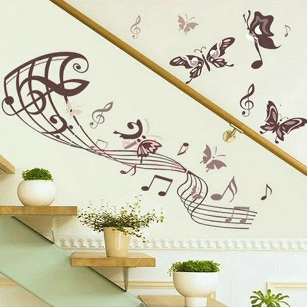 Musical Butterfly Wall Sticker Black Music Notes Wall Paper PV Home Wall Art Decor Self