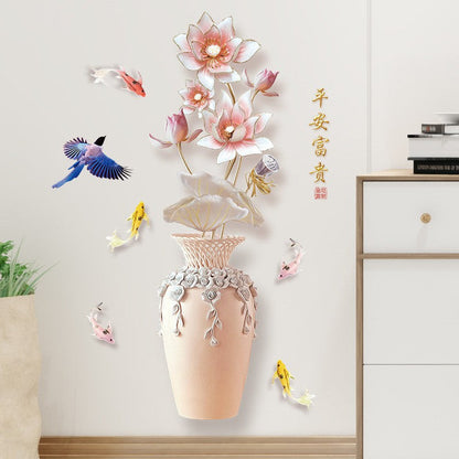 JAAMSO ROYALS  Vase Design Vinyl Self Adhesive Home Décor Wall StickerSelf Adhesive Sticker Wall decal 3D painting Porcelain lotus vase - SK9833 Size 60x90cm