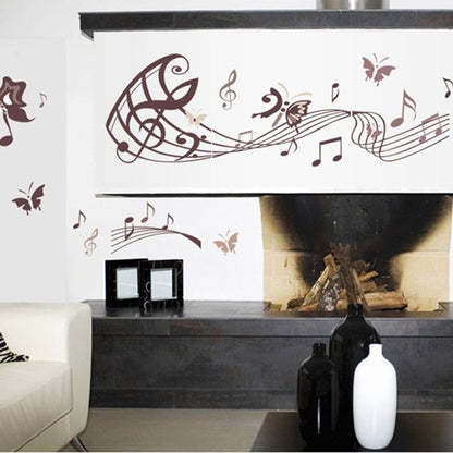 Musical Butterfly Wall Sticker Black Music Notes Wall Paper PV Home Wall Art Decor Self