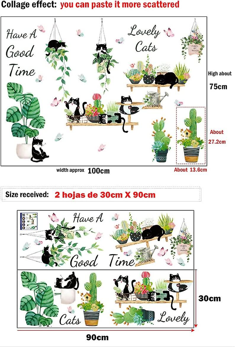HT94022 Wall Stickers Cartoon Cat Tropical Plant Wall Stickers Decorative