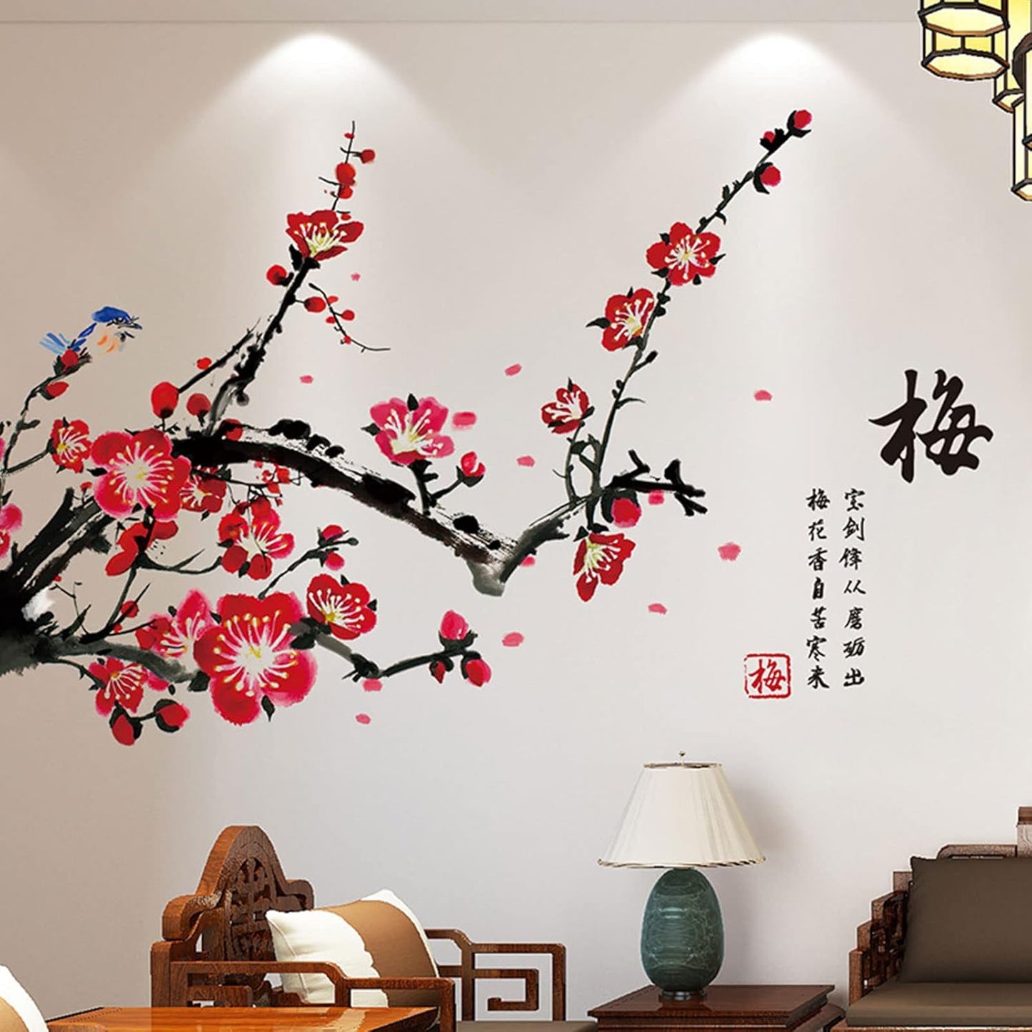 Plum Blossom and Red Flower Tree DIY Removable Wall Sticker for Bedroom Living Room Office