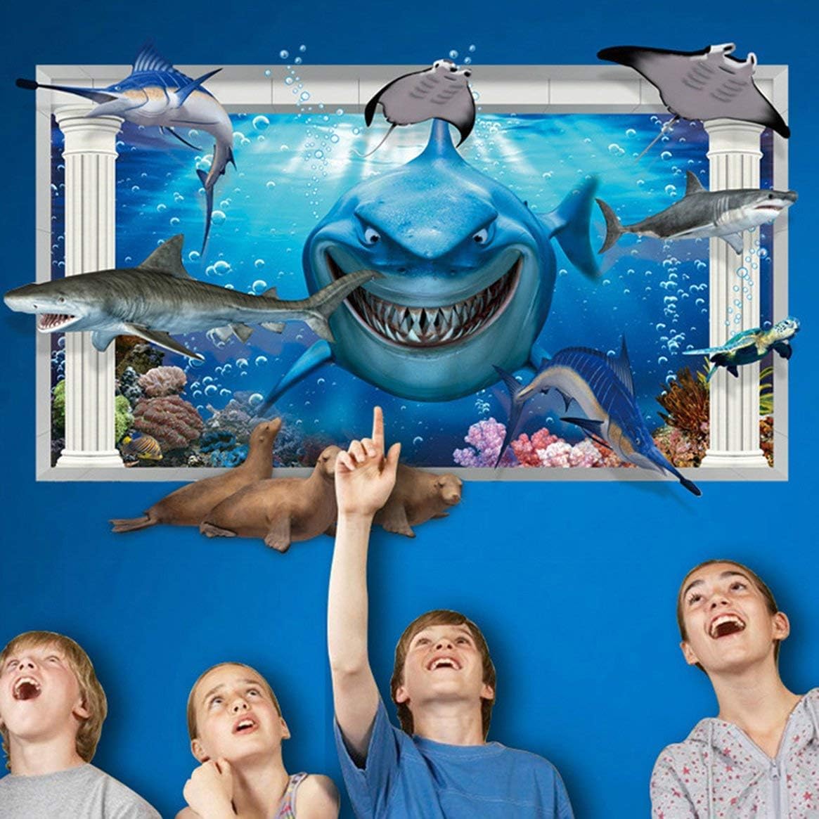 AY9262 Three Dimensional Seaworld Wall Sticker Creative Shark Stickers Removable Room Wall Decoration Sticker