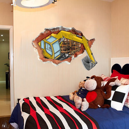 Baby Boy's 3D Style Broken Wall Excavator Wall Decal One Size Multi