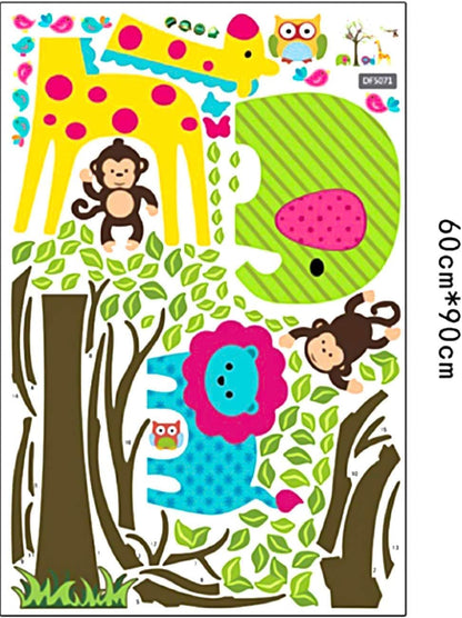 Rebate Fan Big Colorful Tree and Jungle Animal  Wall Sticker Nursery Bedroom Wall Art Decor Cute Giraffe Monkey Owl Tree Art Wall Stickers Kids Room Removable Decal Baby Bedroom Wall Art by Df5071