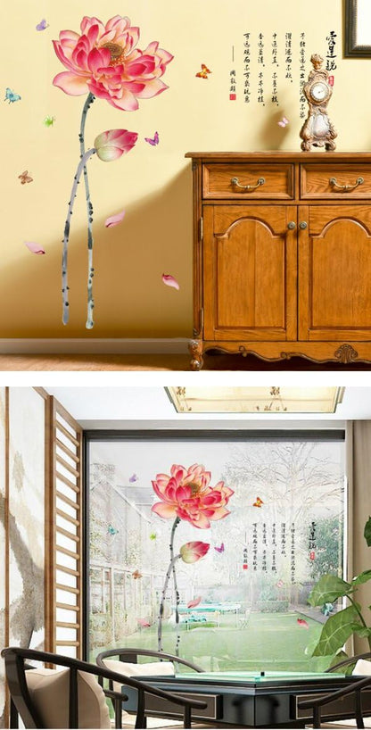 Large 3D Lotus Flower Wall Sticker Chinese Style Living Room Home Decoration Vinyl Bedroom Decoration Wall Paper Poster