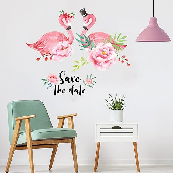 ChezMax Pink Flamingo and Quotes Wall Stickers DIY Removable Animals Wall Decals Decorative Wall Mural Wallpaper for Bedroom 19.7" X 27.6"