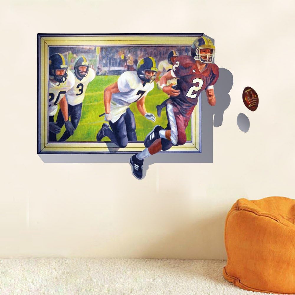 Winahppyhome 3D Fake Window Rugby Sports Wall Stickers