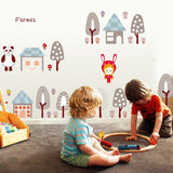 Ay7016 HEUREKA Piccola Forest Rabbit Bear Panda Tree House Kids Self Adhesive Home Décor WallSticker