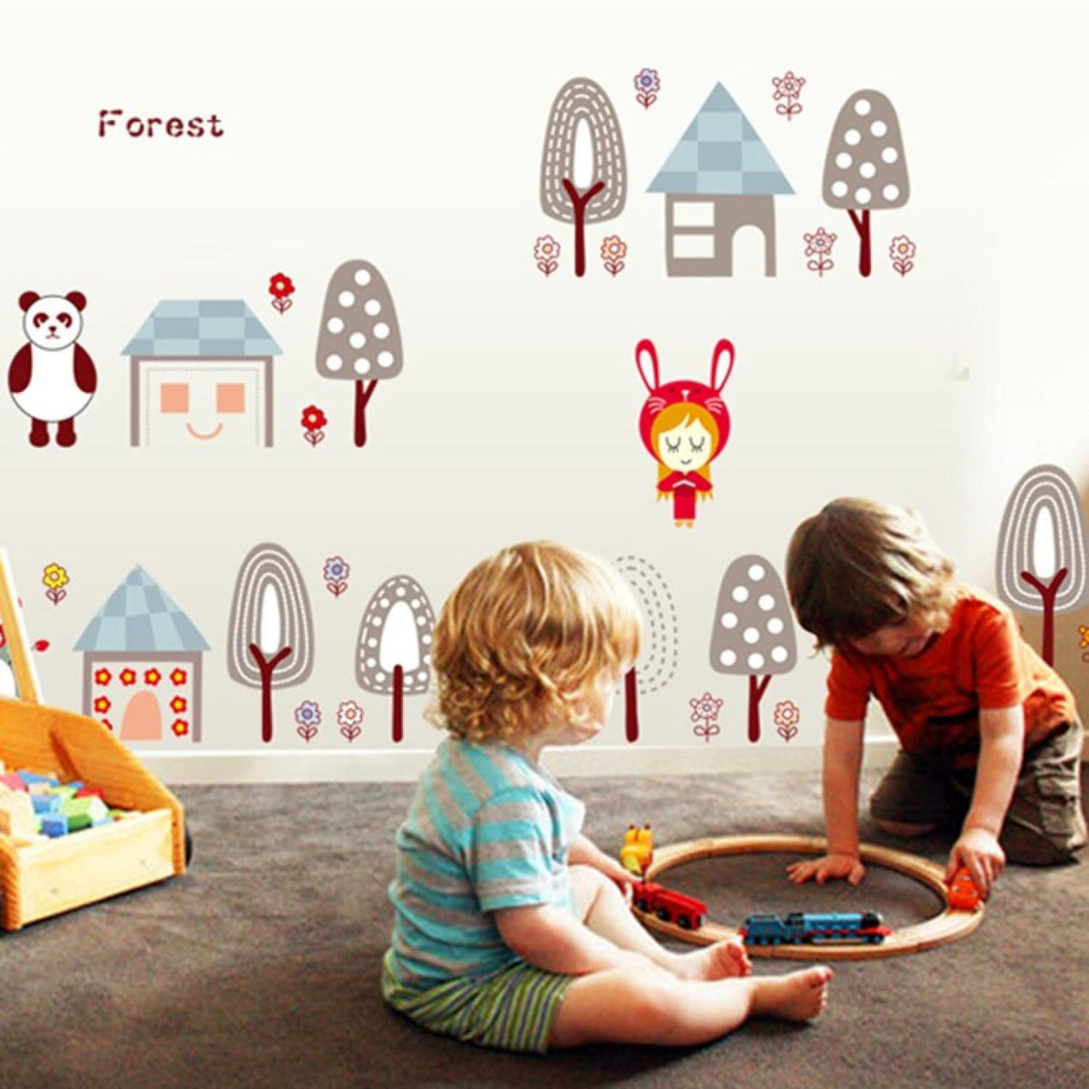 Ay7016 HEUREKA Piccola Forest Rabbit Bear Panda Tree House Kids Self Adhesive Home Décor WallSticker