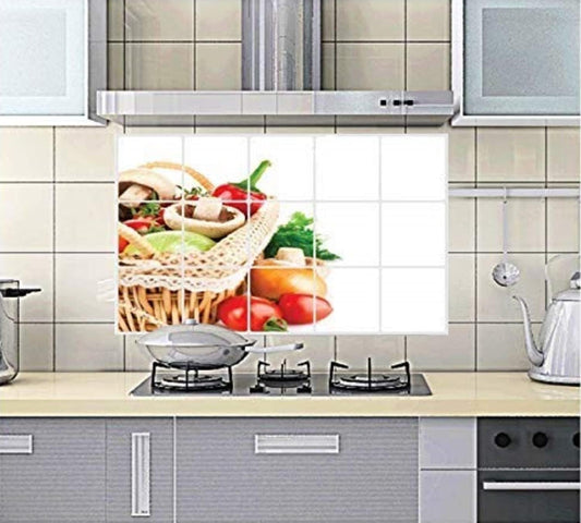JAAMSO ROYALS Multicolor Vegetable Design Vinyl Self Adhesive Oil Proof Heat-Resistant Waterproof Kitchen Decor Wall Sticker (75 cm X 45 cm)