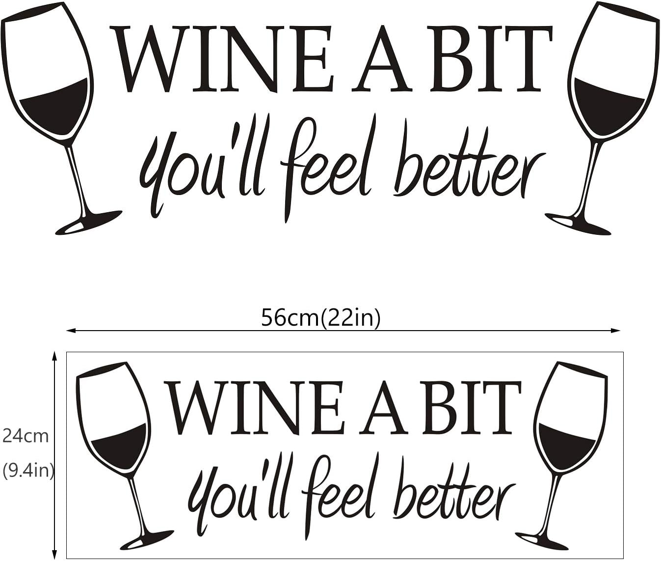 Wine a Bit You'll Feel Better Quote Letter Wall Sticker Vinyl Wall Decals Home Arts Removable Kitchen Dining Room Wall Decal Vinyl Home Décor （Black...