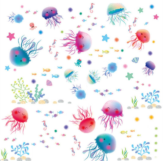 Adam Victor Removable Creative 3D Fun Fish Jellyfish Underwater World Wall Decals Kids Room Wall Decorations Art Décor Stickers Nursery Décor 3D DIY PVC Art Decal Bedroom Bathroom Sticker Xl3042  Size:18x12