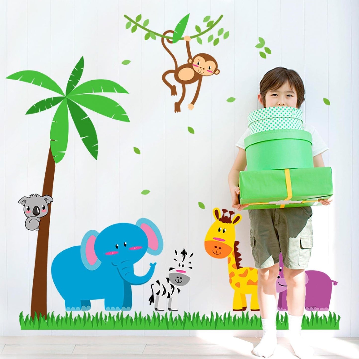 Elephants And Monkey Self  Wall Sticker SK9039